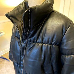 Vegan Leather Black Puffer Jacket - Banana Republic